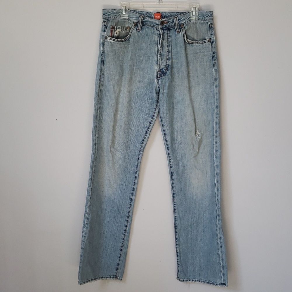 Hugo Boss Jeans Mens 32x32 Distressed Button Fly Denim Classic Straight Leg